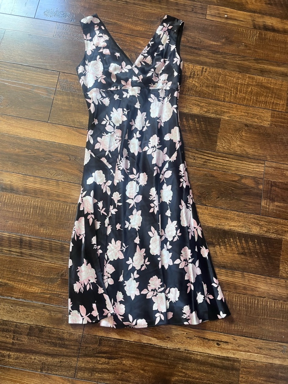 Michael Kors Black Midi Dress with Pale Pink Floral Print